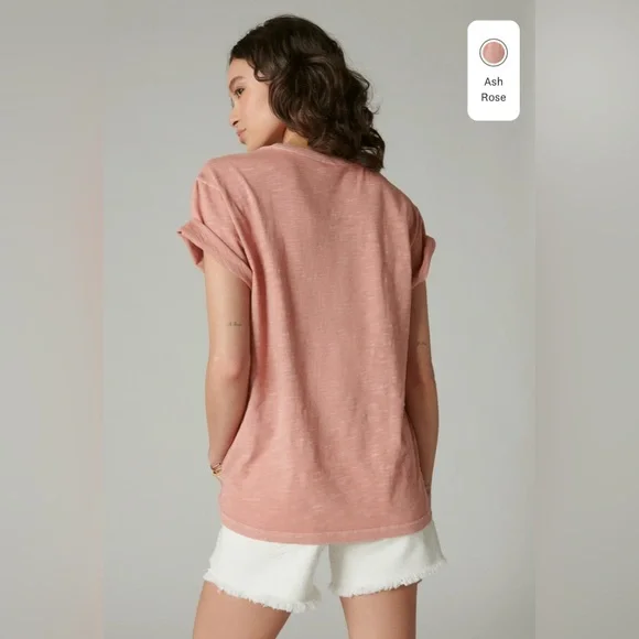 Lucky Brand Women's Queen of Spades Boyfriend Tee 100% Cotton Ash Rose Size XS - Picture 3 of 11